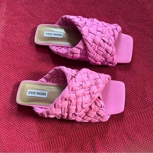 Steve Madden Pink Braided Square-Toe Sandals
